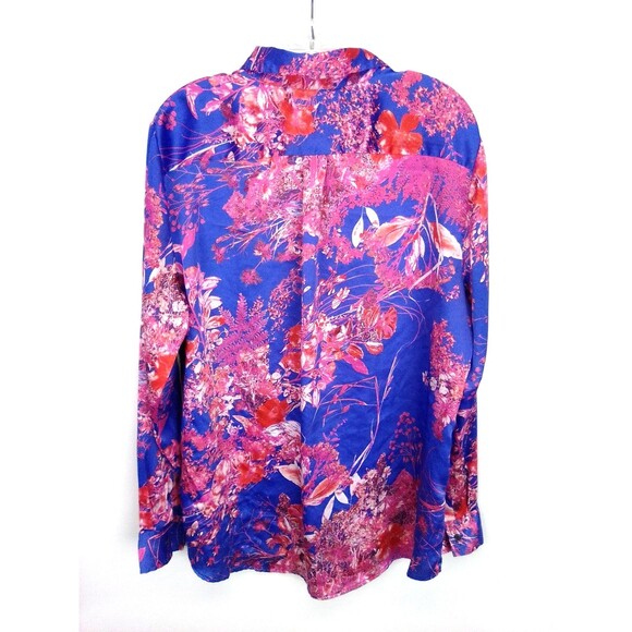 Banana Republic Women's Blue Pink Floral Print Collard Button Close Top Size XL - Picture 6 of 7
